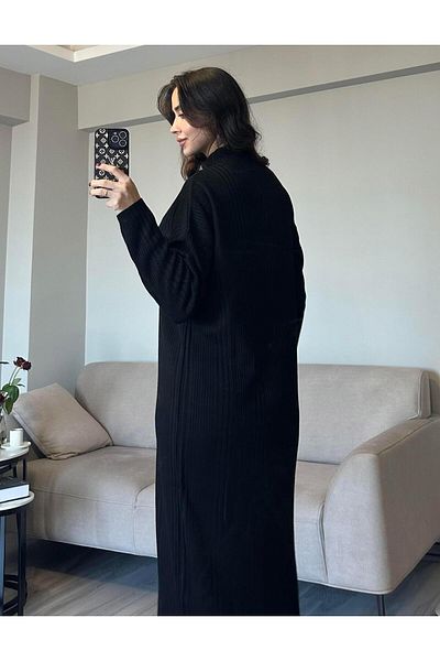 AB LOOKS Μαύρα βαμβακερά πλεκτά - Φόρεμα Hijab Oversize Cutout Maxi Length