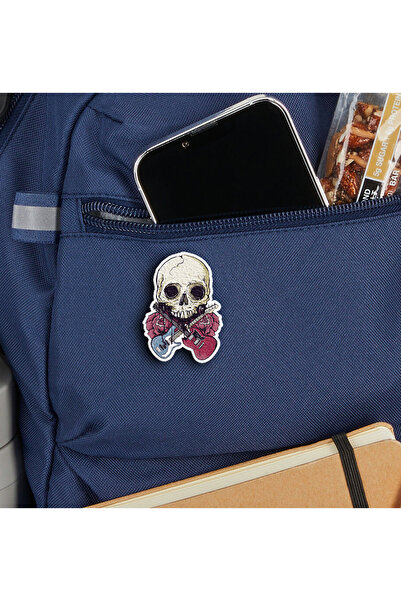 Rozzy Lab Kuru Kafa & Gitar - Rozet - Broş - Yaka Çanta Aksesuar