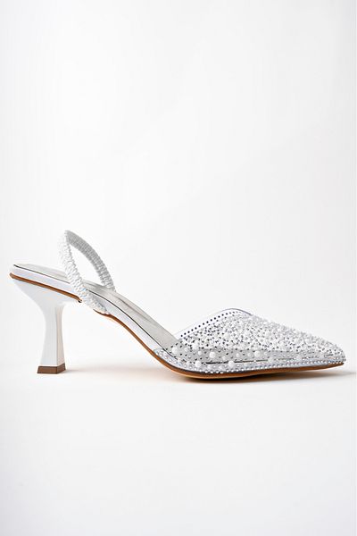 moun shoes White London Glass Crumb Detail Open Back Heeled Shoes