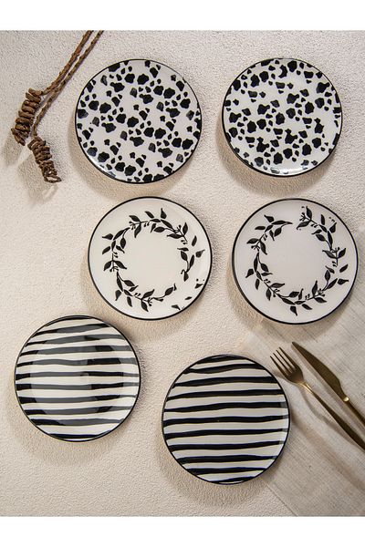 M'art Home Black Fleur Set of 6 Cake Plates - 19 Cm.