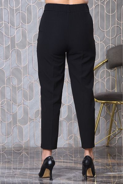 MİSLİNE Black Elastic Waist Slim Leg Comfortable Women's Fabric Trousers