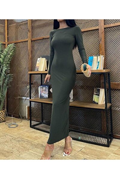 WEAR AND WEAR Kadın Vücuda Oturan Esnek Uzun Kollu Maxi Uzun Kylie Elbise Gün...