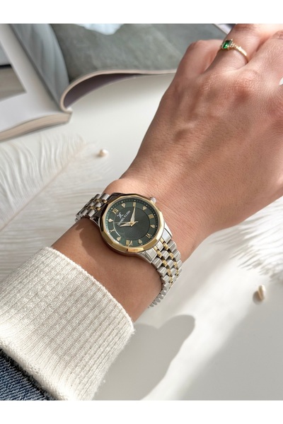 Daniel Klein Gold Gümüş Renk Yeşil İç Kadran Kadın Kol Saati