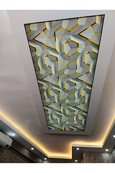 poster marketi Altın Detaylı 3D Gergi Tavan | Dekoratif ve Lüks Tasarım | Özel Kaplama
