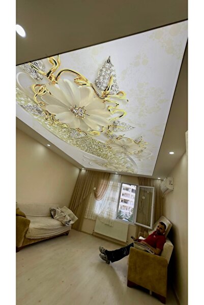 poster marketi Altın Çiçek Motifli Gergi Tavan | Zarif ve Dekoratif Tasarım