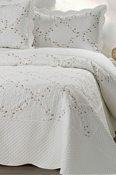 Bikaya Home Double Jacquard Embroidered Bedspread, Color Embroidered, Dowry Quilted Embroidered Bedspread