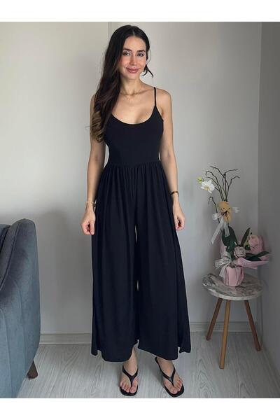 AB LOOKS Kadın Sırtı Çapraz Askılı Salaş Kesim Palazzo Pantolonlu Tulum Yeni ...