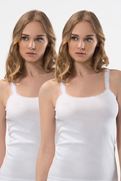 TÜREN Women's Lace Strap Camisole 2-Pack Cotton Undershirt 215/White