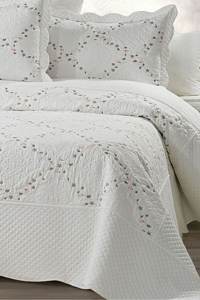 Bikaya Home Double Jacquard Embroidered Bedspread, Color Embroidered, Dowry Quilted Embroidered Bedspread