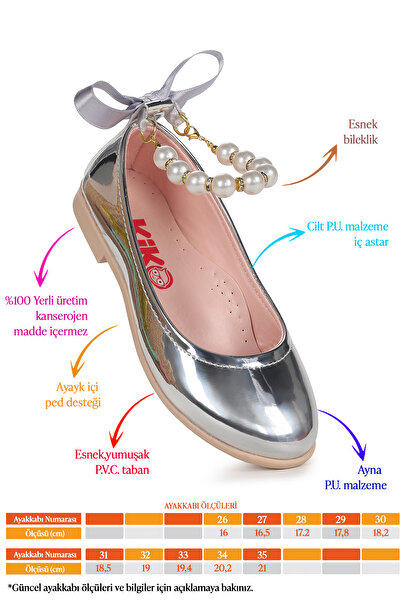 KARAMAZI Pantofi de balerina pentru fete cu elastic Blanch Mirror Pearl