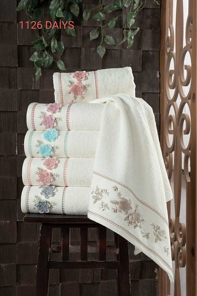 Fiesta 30X50 cm 3D Embroidered 100% Curl Assortment 6 Pieces Kitchen Towels