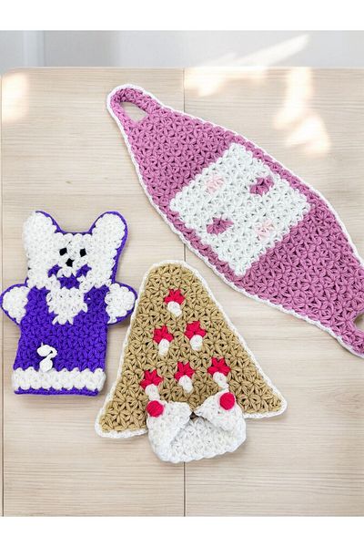 Dantelux Hand Knitted 3Pcs Mixed Model Washcloth Set