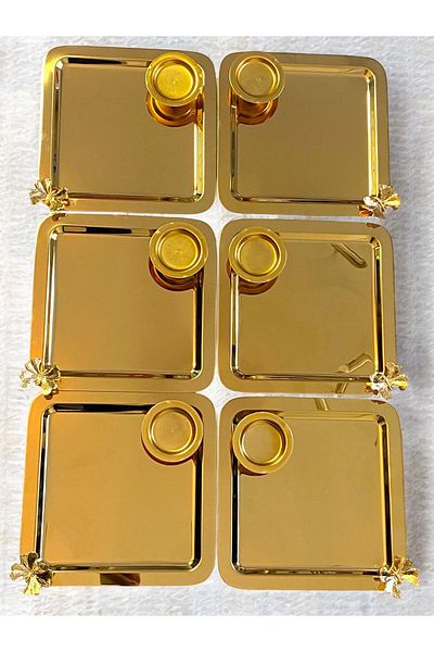 ENYAZA(2024) 12-Piece Luxury Square Gold Butterfly Presentation Tray - Tea and Coffee Catering, Serving and Delight Tray Set