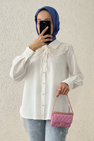 Miraydın Butik Burgundy Hijab Shirt - Lace Collar Women