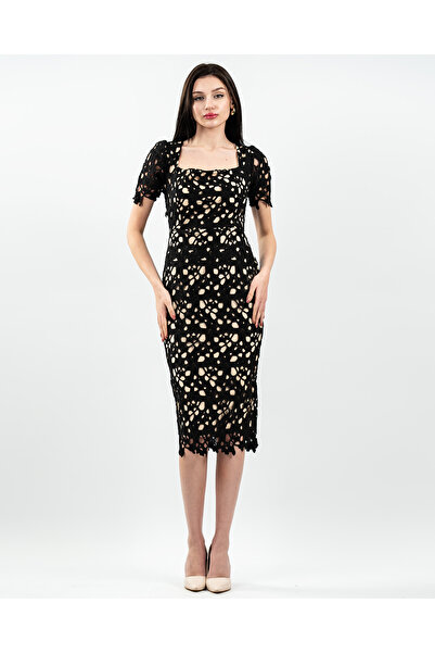 maf collection Rochie de seară lungă cu dantelă neagră de damă