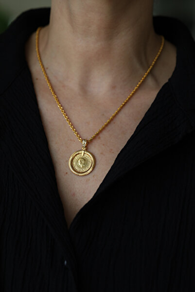 Yenigün Kuyumculuk 14 Ayar Altın Balıksırtı Çerçevede 22 Ayar Altın Çeyrekli Kolye Ucu