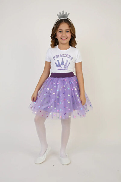 NOBLE STORE Κοριτσίστικο μωβ μπλουζάκι με σχέδιο πριγκίπισσας και μωβ φούστα ...