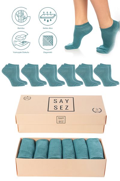 SAYSEZ Bamboo Women's Booties Plain Aqua Green Mint Color Socks Seamless Premium Boxed 6 Pack