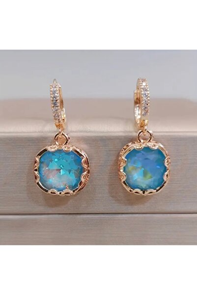 Accessories Vanilla Avenue Şık Açık Mavi Kare Işıltılı Kübik Zirkonya Sallant...