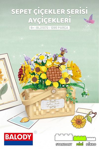 balody Basket Flowers Series – Sunflowers (Bl21072) Mini Block Building Toys Set
