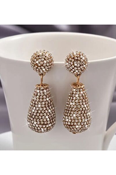 Dgt Luxury Yapay Elmas, Parıltılı, Elegant Damla Küpe-Kulak İğnesi Paslanmaz Çelik