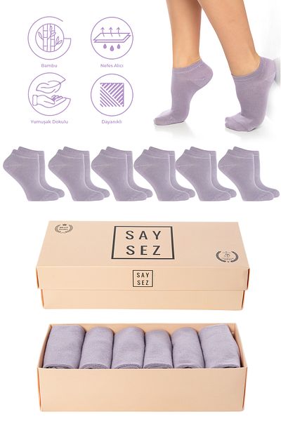 SAYSEZ Bamboo Women's Booties Plain Lilac Light Purple Socks Seamless Premium Boxed 6 Pack