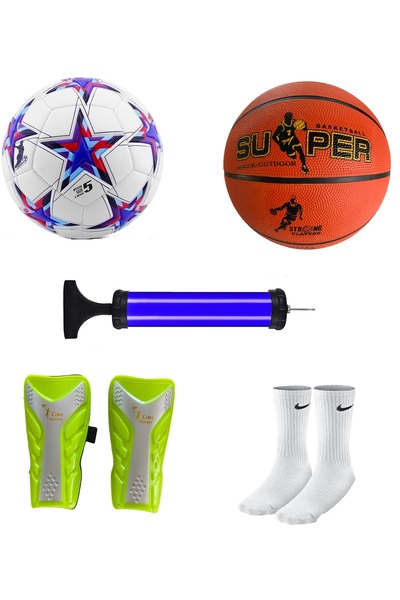 MUBX 5'li Set Yetişkin Çocuk Sert Zemin Futbol Topu Basketbol Topu Seti+Pompa...