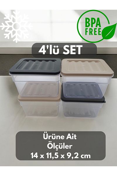 PONÇİK STORE Set of 4 Colorful 1100 ml Deep Refrigerator - Organizer Freezer and Microwave Storage Container