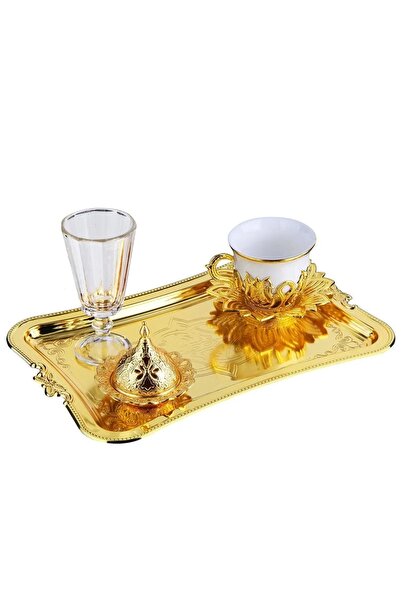 BİTERSE Hediyelik Tek Kişilik Damat Kahve Seti Tiryaki Kahve Sunum Seti Gold