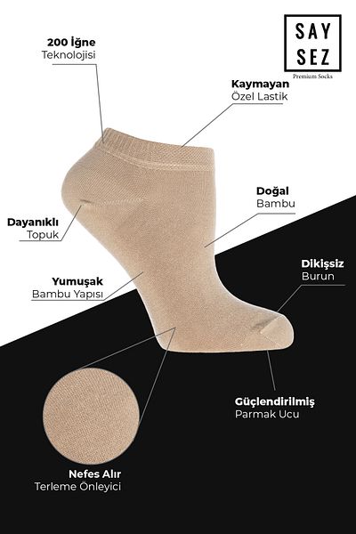 SAYSEZ Bamboo Women's Booties - Black-White-Beige Seamless Premium Pack of 6