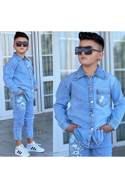 MUMİKİDS Lycra Men's 2-Piece Jeans Set with Shirt