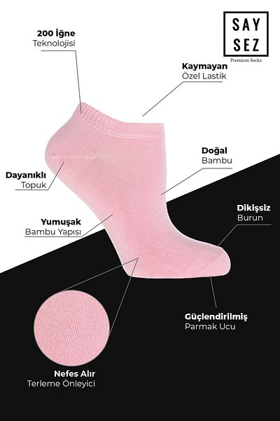 SAYSEZ 6-Piece Bamboo Women's Booties - Solid Pink, Seamless, Premium Boxed Pack