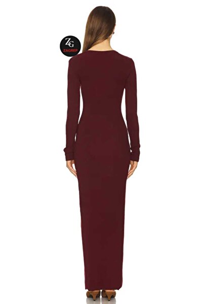 Zagrep Women's Burgundy Silk Jersey Maxi Dress Lined Does Not Show Inside Maxi Dress