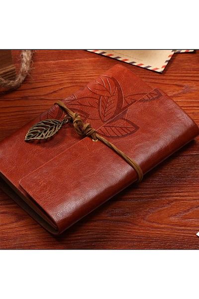 MRShopping Тетрадка с кожена подвързия и щампа MR Leaf, специален дизайн, подаръчна тетрадка