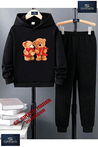 SS SİNSER طقم بدلة رياضية للأطفال بغطاء للرأس مطبوع عليه عبارة "TEDDY LOVE"