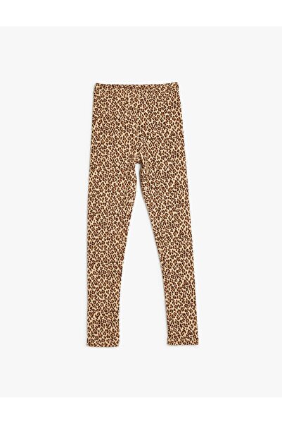 Koton Girl's Leopard Print Elastic Cotton Tights