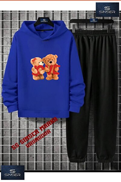 SS SİNSER Set de trening pentru copii cu glugă, imprimat cu „BEAR LOVE”