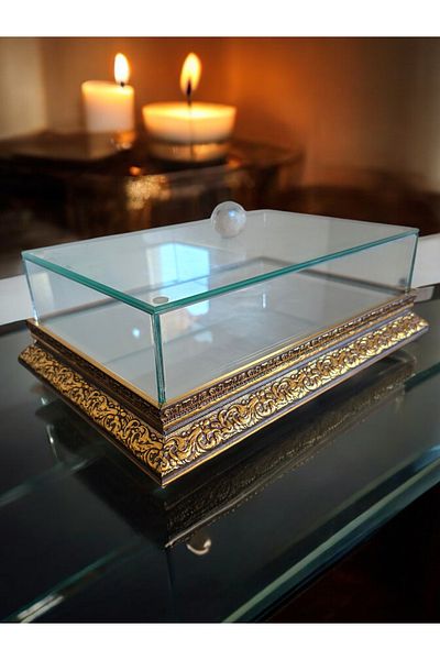 AYZ HOME Promise Engagement Chocolate Dowry Box 20*30 Wooden Edge Mirrored Base Glass Box