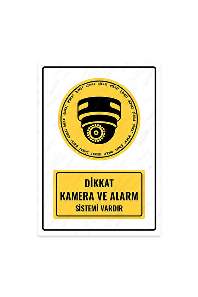 KanvasSepeti Dikkat Kamera Ve Alarm Sistemi Vardır Uyarı Folyo Etiket Baskı (...