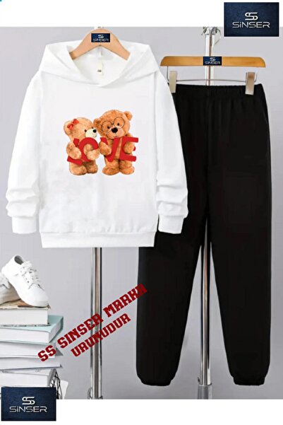SS SİNSER Hooded Children's "Bear Love" Printed Tracksuit Set