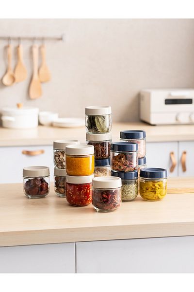 M'art Home Pinmoo Airtight 3-Piece Storage Set - Spice Rack, Glass-Beige