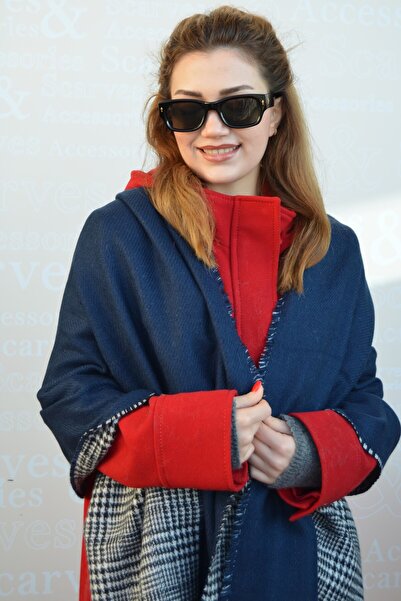 Sacce Scarves&Accessories Διπλής χρήσης Σάλι ώμου σε μπλε ναυτικό χρώμα Χειμερινό κασκόλ Σάλι σε μπλε ναυτικό χρώμα