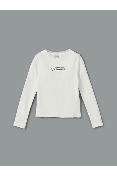 LC Waikiki Lcw Kids Ecru Crew Neck Girl's T-Shirt
