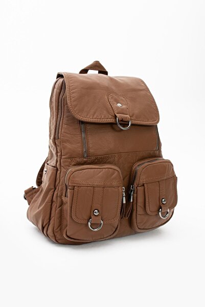 571 Collections Çanta Tan Leather Washed Backpack - Model 571-11-11E