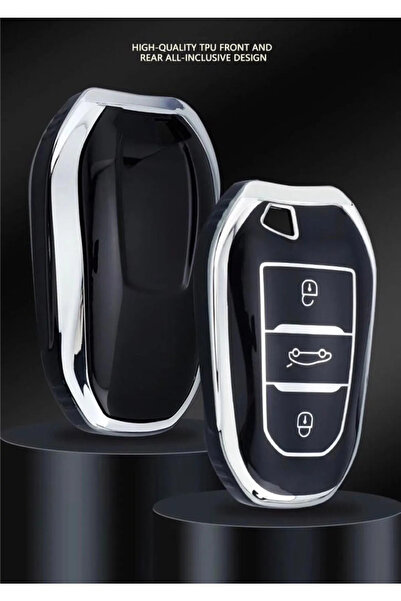 bigkey Peugeot 208 308 508 Μαύρο Ασημί Κάλυμμα θήκης κλειδιού - Μοντέλο χωρίς...