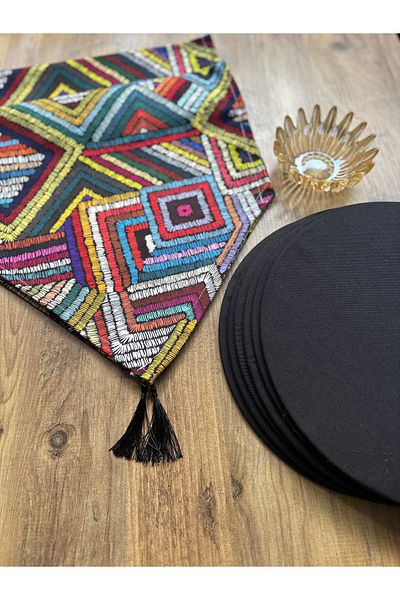 HALFART Runner din in de rață vintage și set de 6 Supla negre