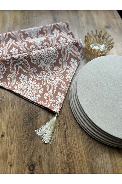 HALFART Μπεζ Avant-garde Duck Linen Runner και Σετ 6 τεμαχίων Cream Supla