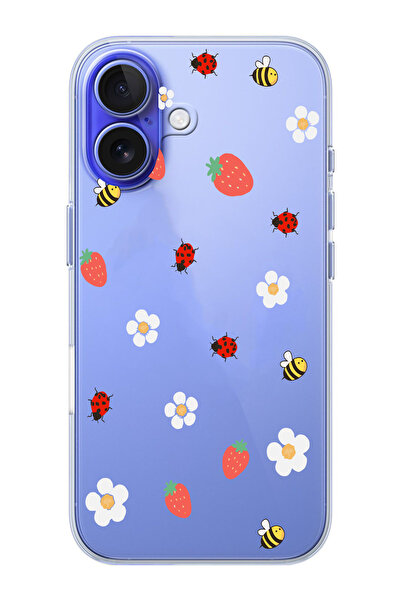 moonset Iphone 16 Uyumlu Papatya Arı Tasarımlı Baskılı Şeffaf Telefon Kılıfı