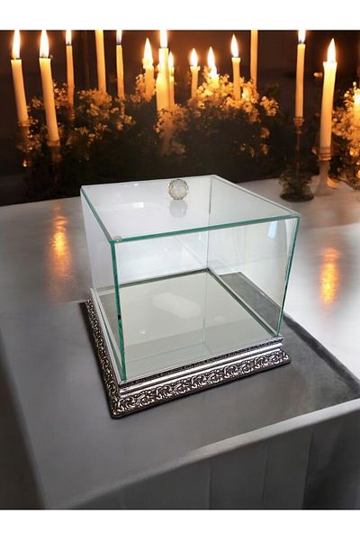 AYZ HOME 25*25*20 cm Bridal Groom Bundle - Glass Promise Engagement Dowry, Wooden Mirrored Base