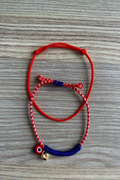 Shepidi 2-Piece Handmade Red Beaded, Heart Figured Marteniçka Lucky Bracelet